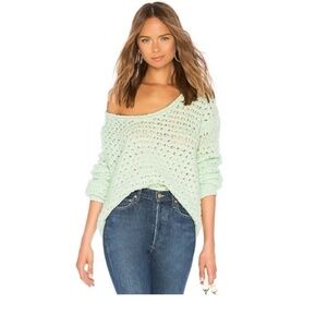 Free People Mint Chunky Knit Oversized Sweater